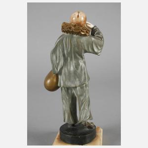 Claudio Mimo Blasco, Chryselephantin Pierrot + Papiere im Expertisenordner