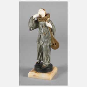 Claudio Mimo Blasco, Chryselephantin Pierrot + Papiere im Expertisenordner