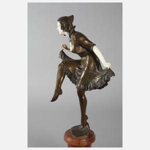 Josef Ulrich, Chryselephantin Art déco Tänzerin + Papiere im Expertisenordner