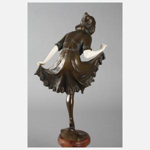 Josef Ulrich, Chryselephantin Art déco Tänzerin + Papiere im Expertisenordner