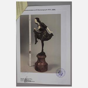 Josef Ulrich, Chryselephantin Art déco Tänzerin + Papiere im Expertisenordner