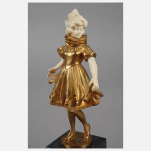 Hans Keck, Chryselephantin Pierrette + Papiere im Expertisenordner