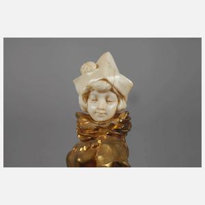 Hans Keck, Chryselephantin Pierrette + Papiere im Expertisenordner