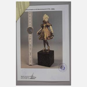 Hans Keck, Chryselephantin Pierrette + Papiere im Expertisenordner