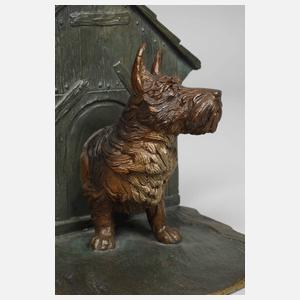 Wiener Bronze Paar Buchstützen mit Hund