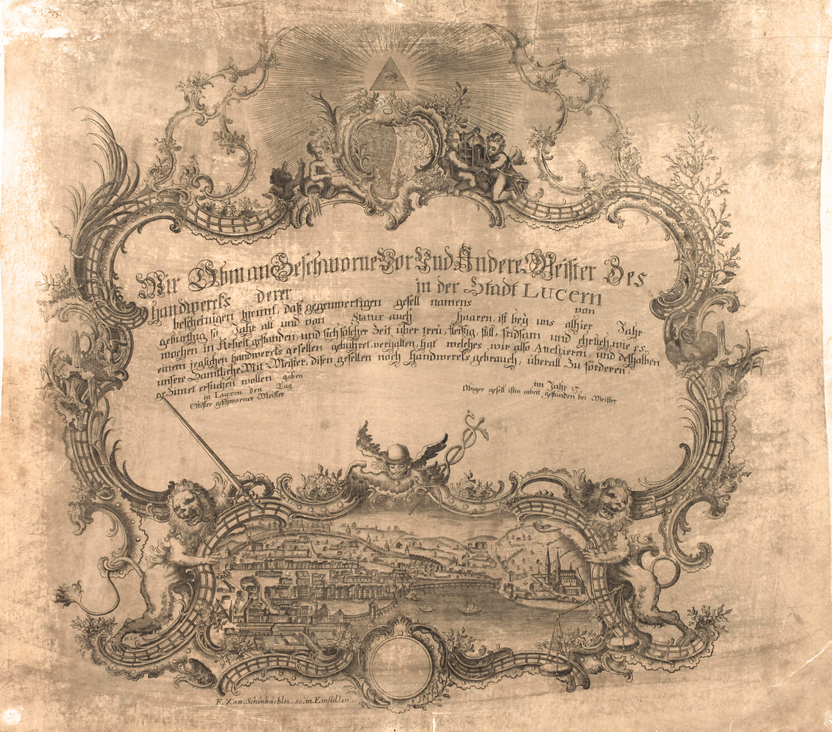 Franz Xaver Schönbächler, Gesellenbrief Luzern (18. Jh.)