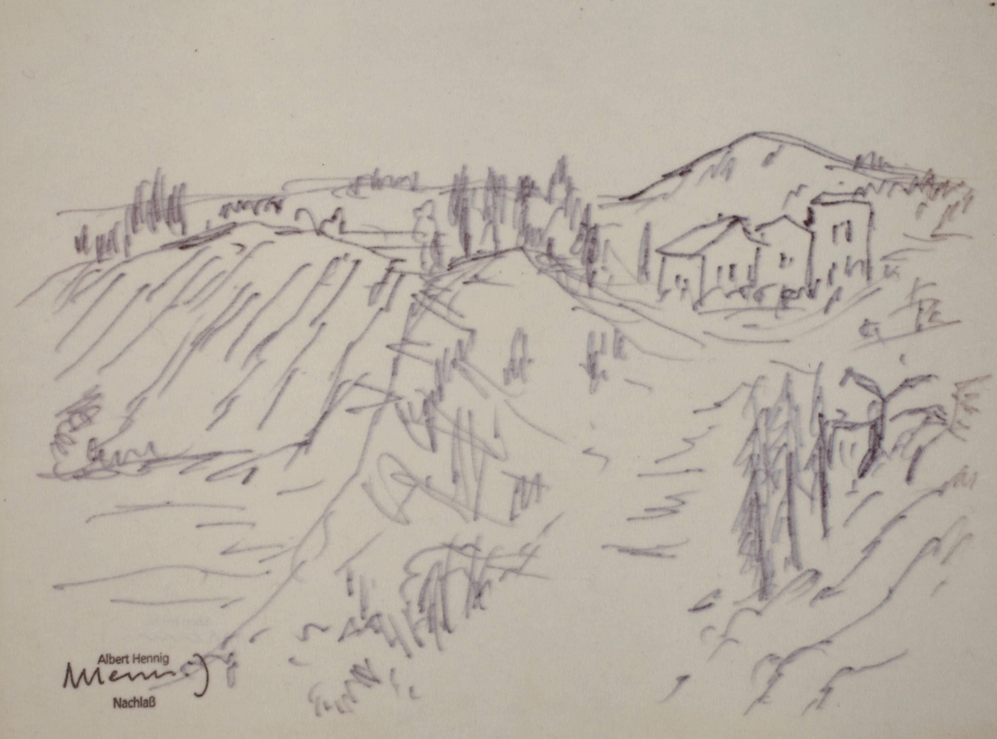 Albert Hennig, Häuser in bergiger Landschaft