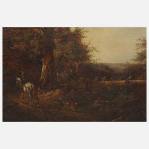 "Waldweg mit hineinreitendem Jäger" nach C. Vroom