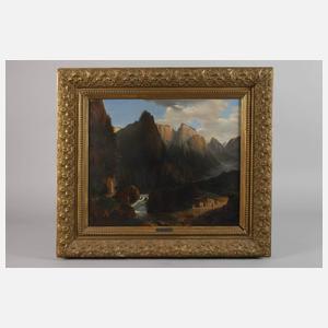 Ad. de Coursy, Gebirgslandschaft mit Sturzbach