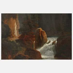 Ad. de Coursy, Gebirgslandschaft mit Sturzbach