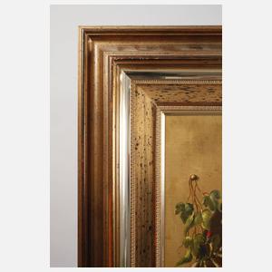 L. Blanco, Blumenstillleben mit Stieglitzen