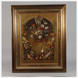 L. Blanco, Blumenstillleben mit Nymphensittich