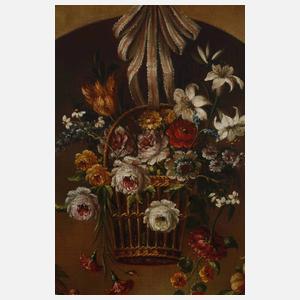 L. Blanco, Blumenstillleben mit Nymphensittich