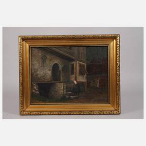 F. Krille, Magd vorm Bauernhof