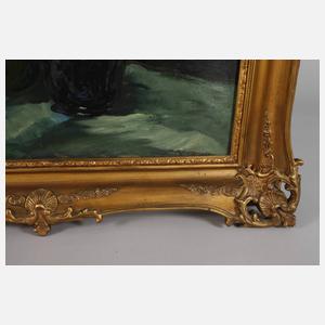 Pinkert, Stillleben mit roten Lilien und Goldregen