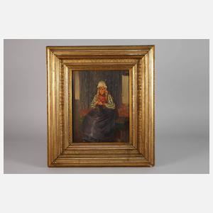 Strickendes holländisches Bauernmädchen