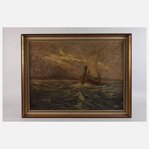 Wikingerschiff in tobender Gischt