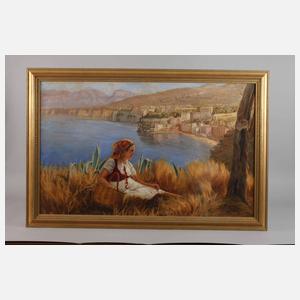 Küstenpartie vor Sorrent mit rastendem Mädchen