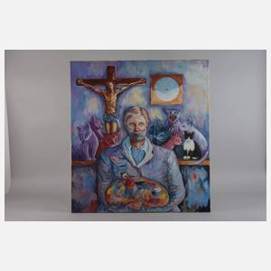 Manfred Schäf, Selbstbildnis mit Katzen