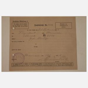 Fahrbefehl mit Autograf von Hindenburg