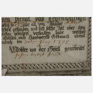 Arbeitszeugnis der Stadt Gengenbach von 1796