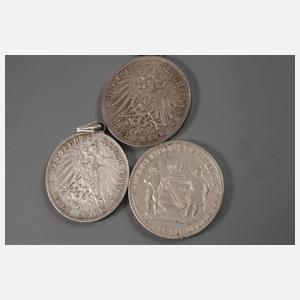 Drei Silbermünzen Sachsen