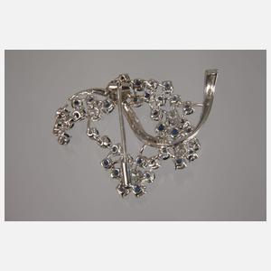Brosche mit Saphir und Brillantbesatz