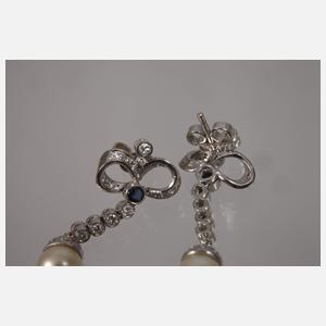 Paar Ohrhänger mit Brillanten und Perle