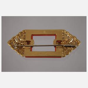 Prächtige Brosche mit Koralle und Brillanten