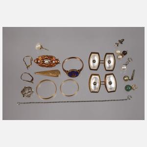 Konvolut Schmuckteile in Lederschatulle