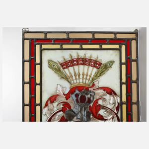 Paar Bleiglasfenster mit Wappenmotiv