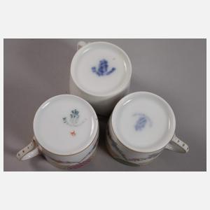 Nymphenburg drei Mokkatassen Jugendstil