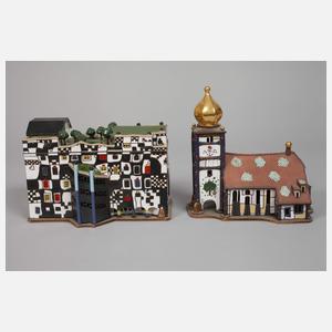 Zwei Architekturmodelle Friedensreich Hundertwasser