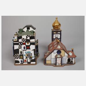 Zwei Architekturmodelle Friedensreich Hundertwasser