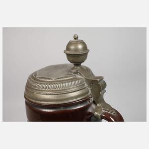 Hoher Bunzlauer Walzenkrug mit Plauener Zinnmontierung