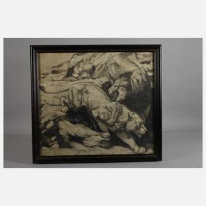 Kale, Löwenpaar in felsiger Landschaft