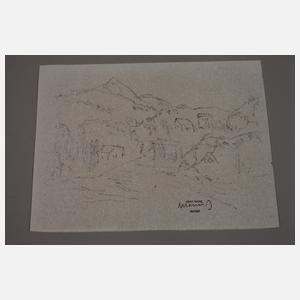 Albert Hennig, Häuser in gebirgiger Landschaft