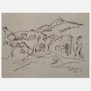 Albert Hennig, Häuser in gebirgiger Landschaft