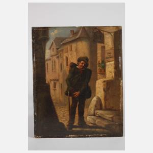 Wanderbursche vor der Schenke