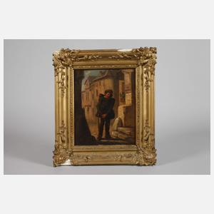 Wanderbursche vor der Schenke