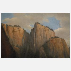 Ad. de Coursy, Gebirgslandschaft mit Sturzbach