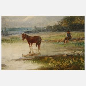 Oscar Wallner, Pferd in der Schwemme