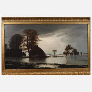 Abendlandschaft mit Hochwasser