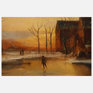 Schloss in abendlicher Winterlandschaft