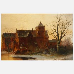 Schloss in abendlicher Winterlandschaft