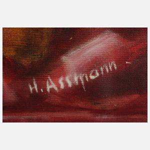 H. Assmann, Stillleben mit Vase und Herbstgemüse