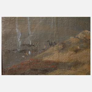 F. Brandt, Jagende Löwen nach Wilhelm Kuhnert