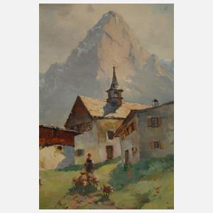 Fritz Müller-Schwaben, Sonnenspitze mit Bergdorf in Tirol