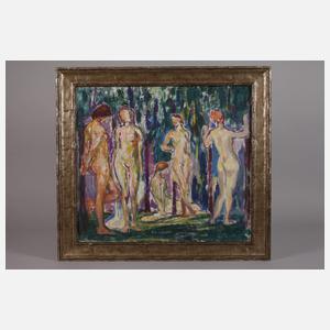 Ludolf Verworner, attr., Mädchenakte im Wald