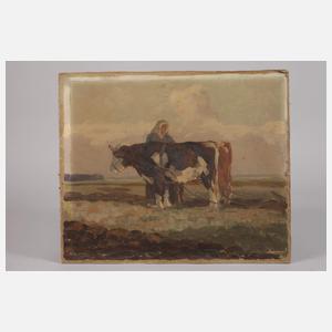 Erich Zeyer, Bäuerin mit Kühen beim Pflügen